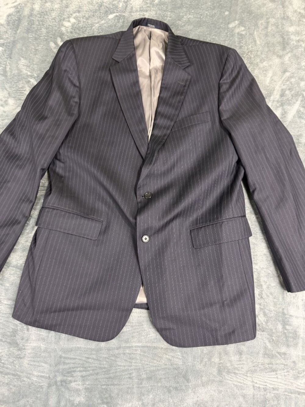 Hart Schaffner Marx Mens Blue Pinstripe Blazer 44L Two-Button Suit Jacket